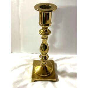 Vintage Solid Brass 7.75” Taper Candle Holder Square Base Classic Decor